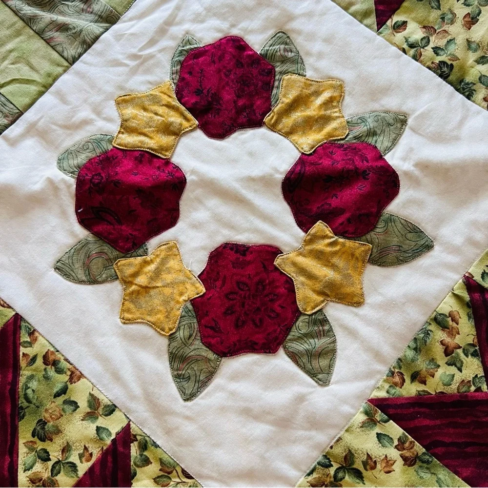 Handmade Patchwork Quilt with Appliqué 44”x44” Wall Hanging or Table Topper